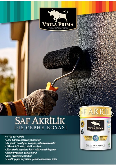 Viola Prima Saf Akrilik Parlak Dış Cephe Boyası - Siyah - 13.5 L