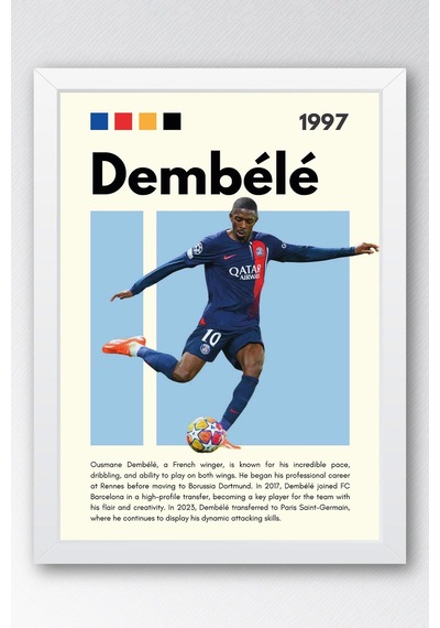 Ousmane Dembele Çerçeveli Tablo - Dekoratif Çerçeveli Futbolcu Poster Tablo