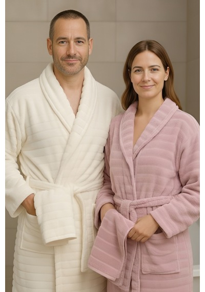 Cottowels Battal Boy 6 Parça %100 Pamuk Aile Bornoz Seti - Pudra - Krem Pudra - Krem