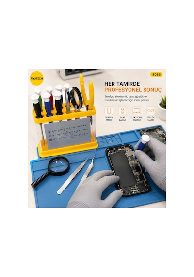 11 Parça Kutulu Hassas Telefon Ve Elektronik Tamir Tornavida Seti Büyüteçli Cımbızlı Kit 8086