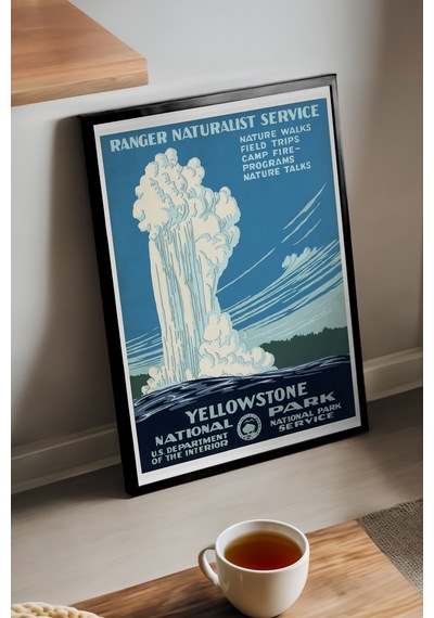 Yellowstone Siyah Ahşap Çerçeveli Poster, Dekoratif Seyahat Duvar Tablosu