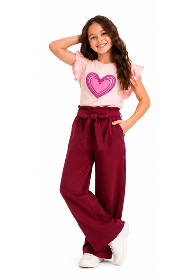 Irem Kız Çocuk Tişörtü Kalp Desenli Pantolon Geniş Paça Model Cepli Beli Lastikli Kuşaklı Fuşya Renk Şık Takım Irem Kız Çocuk Tişörtü Kalp Desenli Pantolon Geniş Paça Model Cepli Beli Lastikli Kuşaklı Fuşya Renk Şık Takım