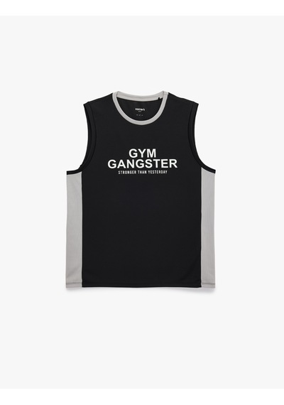 Koton Regular Fit Renk Bloklu Kolsuz Bisiklet Yaka Baskılı Spor Atlet Siyah 6sam30040nk