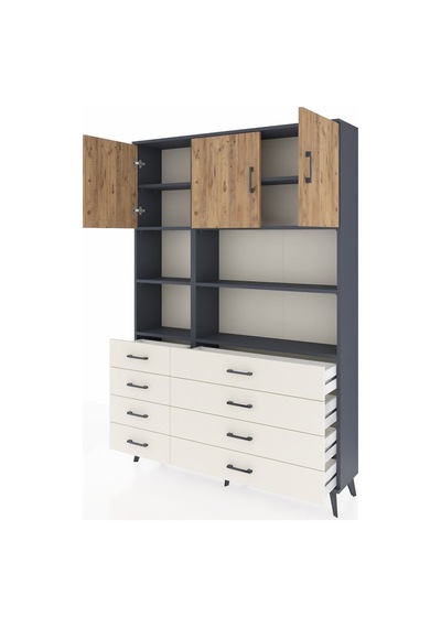 Arges Dolap 8 Raflı 8 Çekmeceli 3 Kapaklı 132x30x195 Antrasit... Antrasit