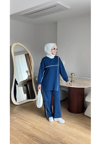 Mihran Butik Olivia Kadın Mevsimlik Penye Alt Üst Spor Ve Rahat Tesettür İkili Takım Lacivert