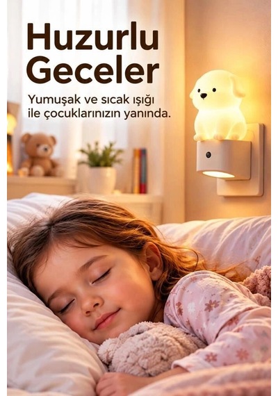 Premium Torima Köpek Tasarımlı Gece Lambası Lw44 Beyaz Dokunmatik Lamba Aydınlatma Çocuk Odası Diğer