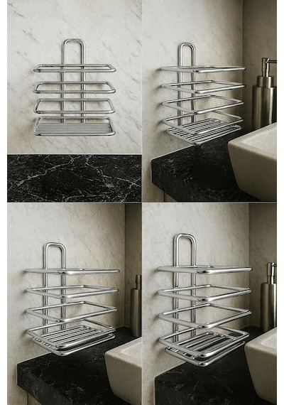 Krom Yapışkanlı Diş Fırçalık - Duvar Tipi, Çok Amaçlı Organizer - Paslanmaz Metal - Dş-01 Krom