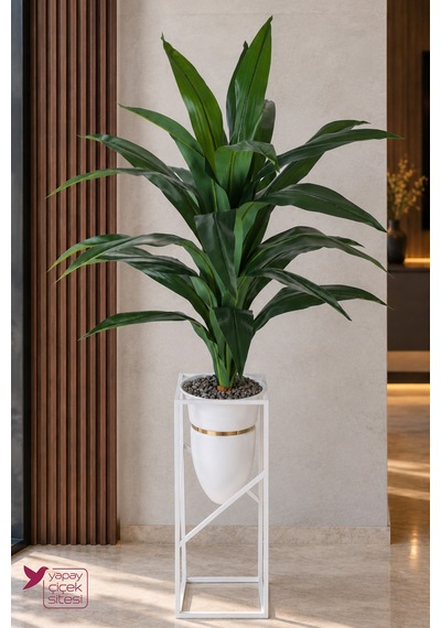 Yapay Çiçek Sitesi Metal Sütun Saksıda Yapay Egzotik Dracaena Ağacı 150 Cm Yeşil