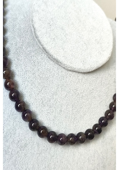 8 Mm Ametist Doğaltaş Kolye 04 - Mor