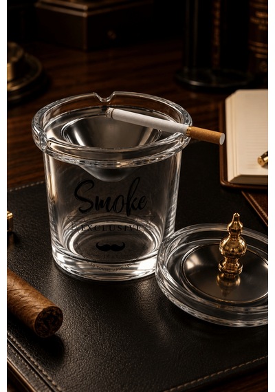 Cam Küllük Dekoratif Sigara Küllüğü Metal Kapaklı Smoke Exclusive