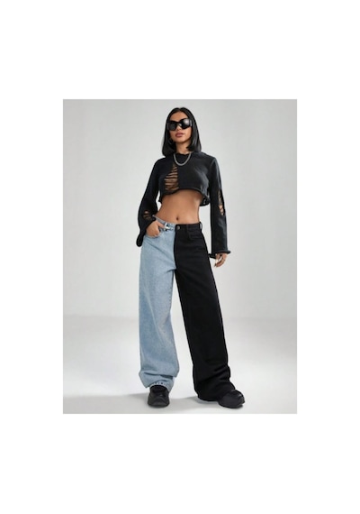Kene Jeans Çift Renkli Bol Paça Denim Pantolon Çok Renkli