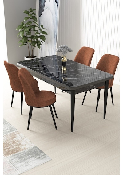 Canisa Nil Serisi 70x110 Sabit Mutfak Masası Takımı Siyah Mermer Desen Masa 4 Kiremit Sandalye Masa Siyah Mermer Desen Sandalye Kiremit Canisa Nil Serisi 70x110 Sabit Mutfak Masası Takımı Siyah Mermer Desen Masa 4 Kiremit Sandalye Masa Siyah Mermer Desen Sandalye Kiremit
