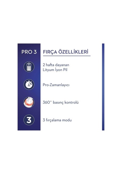 Pro 3 Şarj Edilebilir Diş Fırçası, Siyah, Akıllı Basınç Sensörü