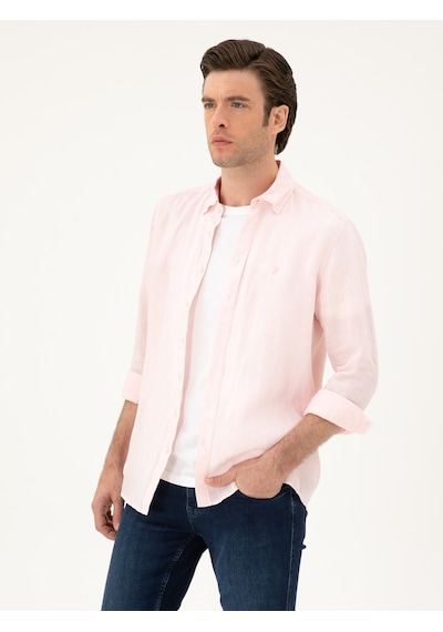 Cacharel Pembe Regular Fit %100 Keten Gömlek
