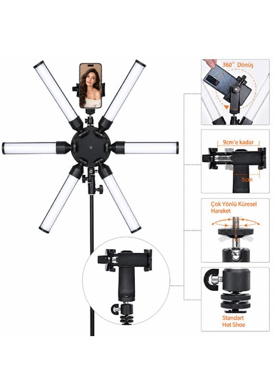 Mega Yıldız Led Stüdyo Çekim Işığı 120w Ürün Konsept Makyaj Youtube Fotoğraf Video Işığı 210 Cm Tripod Ayak