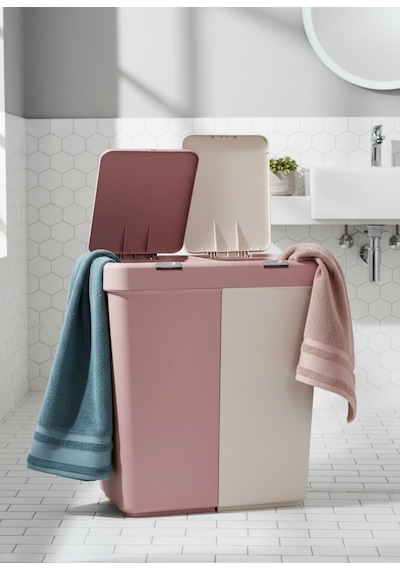 Çamaşır Sepeti İki Bölmeli Kirli Sepeti Pembe-beyaz 80 Litre Pembe Beyaz