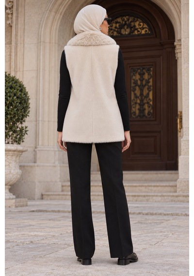 Sevitli Angora Cepli Yelek-bej-6013