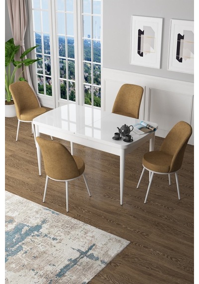 Canisa Concept Zen Serisi 80x132 Mdf Açılabilir Beyaz Masa Takımı Ve 4 Cappucino Sandalye Masa Beyaz Sandalyeler Cappucıno Canisa Concept Zen Serisi 80x132 Mdf Açılabilir Beyaz Masa Takımı Ve 4 Cappucino Sandalye Masa Beyaz Sandalyeler Cappucıno