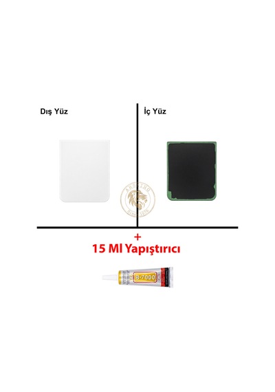 Samsung Galaxy Z Flip 4 Beyaz Renk Arka Kapak + B7000 Yapıştırıcı Arka Cam Batarya Kapağı Pil Kapağı Lazer Kesim Back Cover Galaxy Z Flip 4 Uyumlu