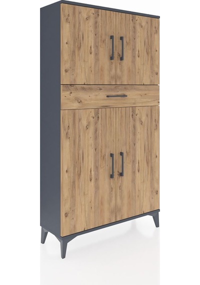 Arges Dolap 3 Raflı Tek Çekmeceli 4 Kapaklı 88x30x163 Antrasit-çam Antrasit
