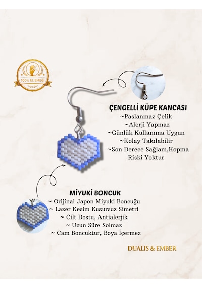 Miyuki Kalp Küpe Mavi - Beyaz