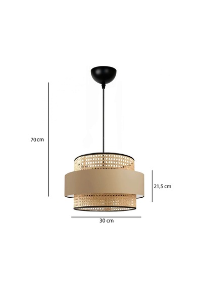 Bohem Trio Metal Kasalı Gerçek Rattan Ve Kahve Kumaş Salon Avize Üç Katlı Pasta Yatak Odası Sarkıt Kahverengi