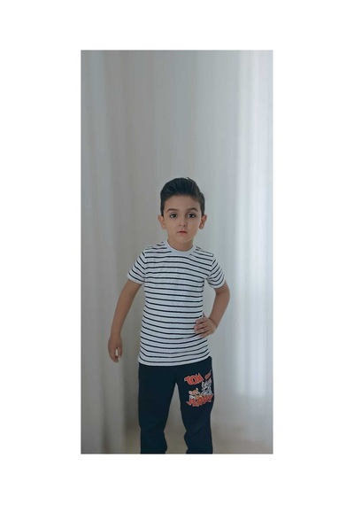 Makentmoda Çocuk Yazlık Ince Çizgili Yarım Kol T-shirt Beyaz