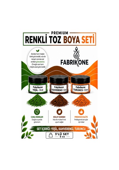 3'lü Set Premium Parafin Soya Wax Toz Mum Boyası Hobi Seti - 5 Cc Yeşil, Kahverengi, Turuncu Bkfab3ykht5g Karışık