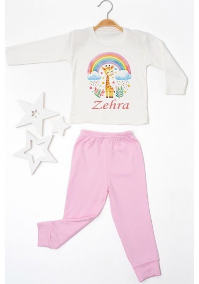 Pia Baby İsme Özel Kız Çocuk 2 Adet Pijama Takımı %100 Pamuk Penye İsim Baskılı Kişiye Özel Kreş Pijaması Hediye Seti 11156p15pi Krem