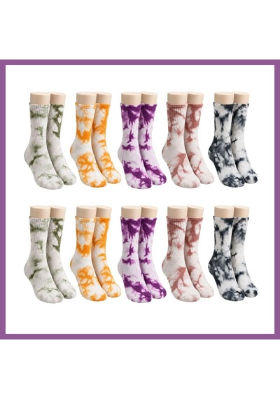 Bezos Unisex Batik Desenli Çorap 10'lu Set Renkli Pamuklu Uzun Soket Dikişsiz Nefes Alan Günlük Spor Çorabı Rengaren Çok  Renkli