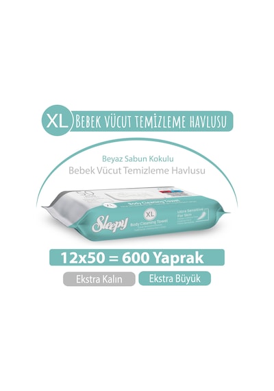 Sleepy Xl Beyaz Sabun Bebek Vücut Temizleme Havlusu 12 x 50 600 Yaprak