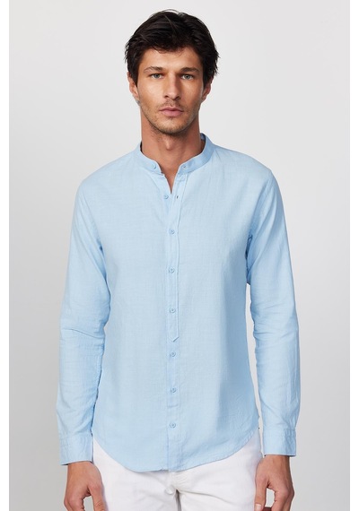 Tudors Slim Fit Dar Kalıp Uzun Kol Hakim Yaka Pamuklu Keten Efekt Mavi Gömlek-28835-mavi Mavi Tudors Slim Fit Dar Kalıp Uzun Kol Hakim Yaka Pamuklu Keten Efekt Mavi Gömlek-28835-mavi Mavi