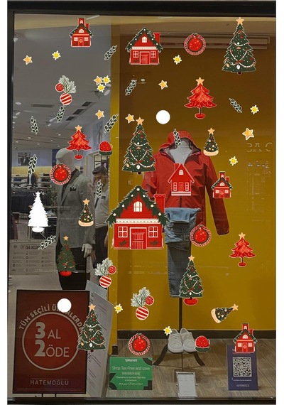 Christmas Stickerları, Noel Baba Ve Yılbaşı Temalı Çocuk Odası Dekorasyon Seti, Kendinden Yapışkanlı Cam Süsl Genel