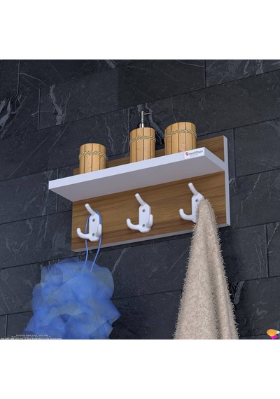 Modilayn Kedi Serisi 3 Lü Banyo Askısı Seti: 41,4x18 Cm, 9 Kancalı Raflı Düzenleyici Beyaz