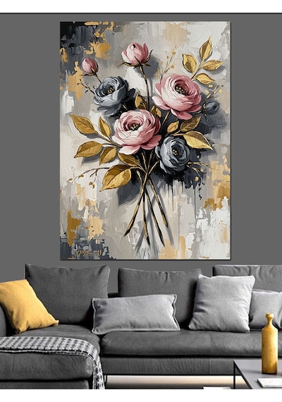 Ahşap Tablo Yağlı Boya Pembe Gül Buketi