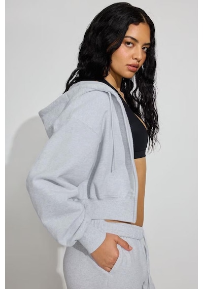Karmelanj Crop Kapşonlu Fermuarlı Kadın Sweatshirt Mg2608 Karmelanj
