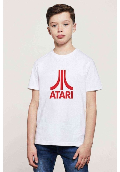 Tshirthane Atari Logo Baskılı Unisex Çocuk Beyaz T-Shirt