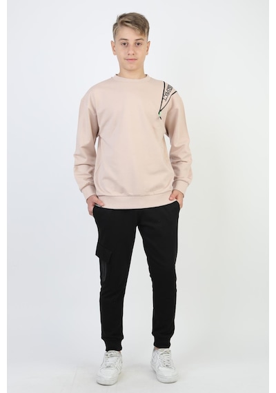 Mevsimlik Respect Baskılı 2 İplik %100 Pamuk 2 İplik Uzun Kollu Erkek Çocuk Sweatshirt-90931 Bej
