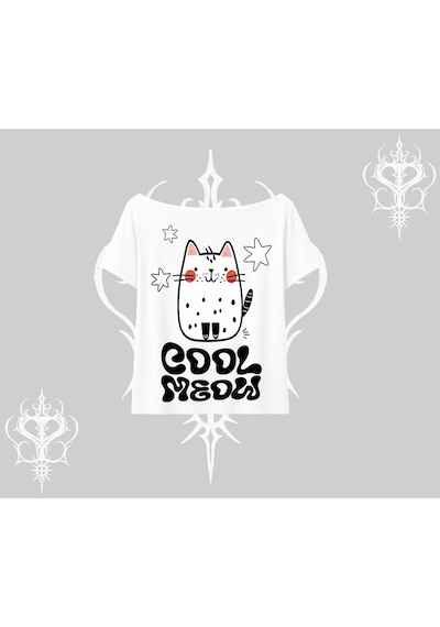 Tarzsokak Cool Meow Yazılı Sevimli Kedi Arka Baskılı Kayık Yaka Tshirt Beyaz Tarzsokak Cool Meow Yazılı Sevimli Kedi Arka Baskılı Kayık Yaka Tshirt Beyaz