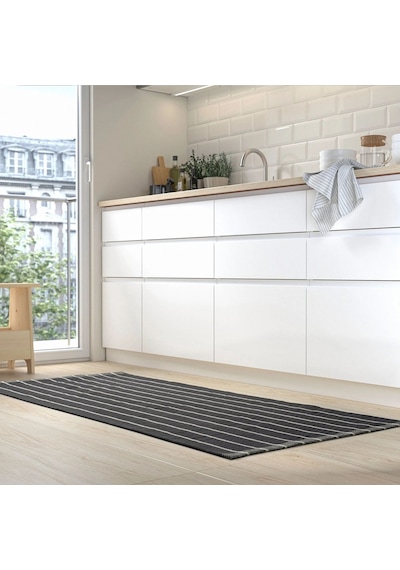 Ikea Rıdstıg Halı 80 X 180 Cm Beyaz - Siyah Gri Beyaz - Siyah - Gri
