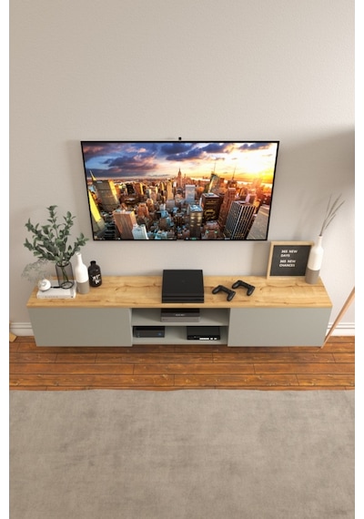 B3 Concept Nort Serisi Koyu Gri & Safir Meşe 2 Kapaklı Duvar Tipi