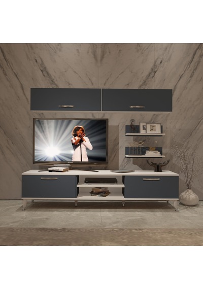 Decoraktiv Eko 5 Mdf Dvd Silver Tv Ünitesi Tv Sehpası Beyaz - Antrasit