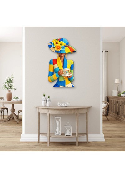 Çiçekli Şapkalı Çay Keyfi - Metal Tablo - Dec0268 28 X 50 Cm Çok Renkli