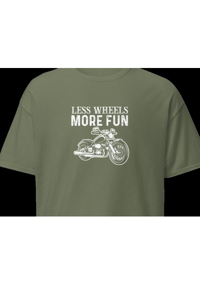 Wildstyle Less Wheels More Fun Motosiklet Vintage Özgürlük Baskılı Unisex Bisiklet Yaka Pamuklu Tişört - Haki