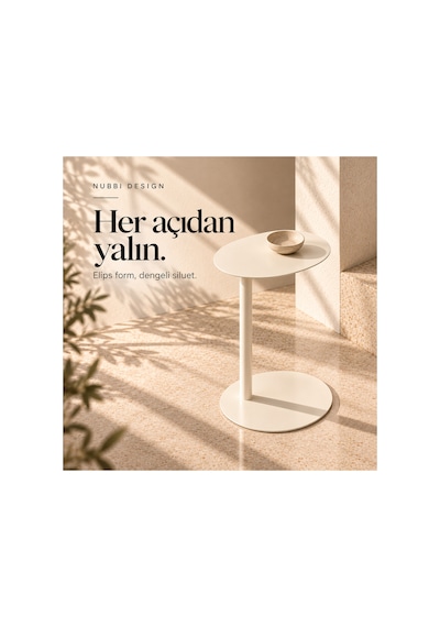Slate Metal C Sehpa Modern Tasarım Elips Tablalı Minimalist Koltuk Yanı Sehpa Krem - 935314037 Krem