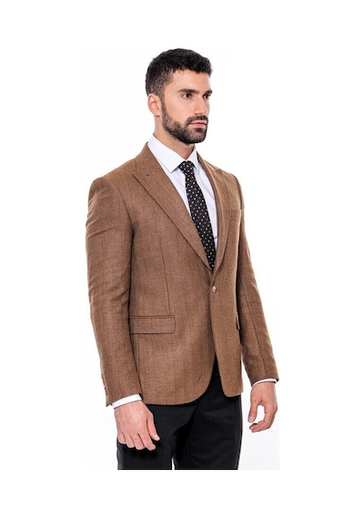 Wessi Slim Fit Desenli Açık Kahverengi Erkek Ceket Açık Kahverengi Wessi Slim Fit Desenli Açık Kahverengi Erkek Ceket Açık Kahverengi