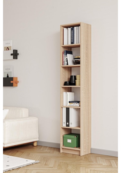 Bili Kitaplık 5 Raflı Dar Çok Amaçlı Ofis Salon Kitap Dosya Rafı Meşe Meşe