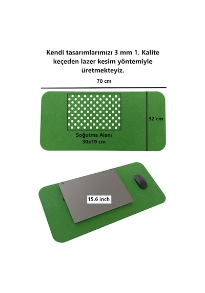 Keçe Bilgisayar Mouse Pedi Masa Üstü Düzenleyici Mat 70x32 Cm Yeşil