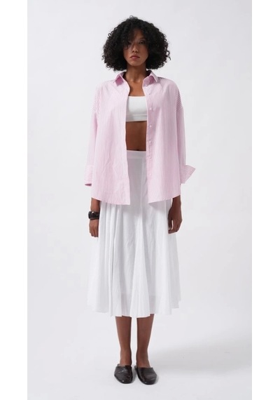 Defymoda Çizgili Basic Gömlek Pembe