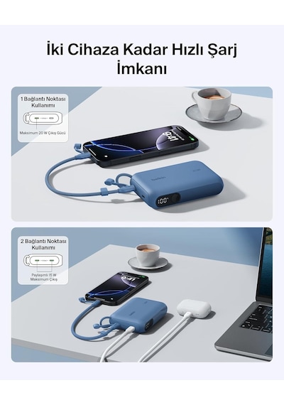 Belkin Bpb027hqbl Boostcharge 10.000 Mah 20w Usb-c Powerbank Dijital Göstergeli Taşınabilir Şarj Cihazı - Mavi Siyah
